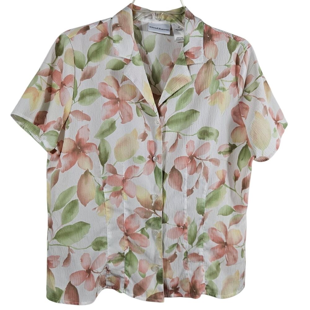 Grannycore Alfred Dunner White Floral Blouse 10 Cottagecore Fairycore Coquette